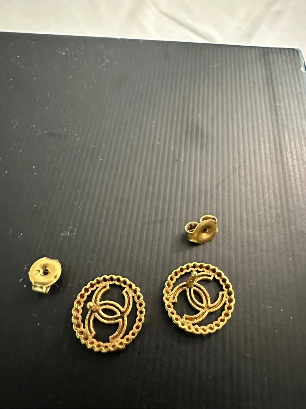 21k Gold-Tone CC Logo Button Earrings